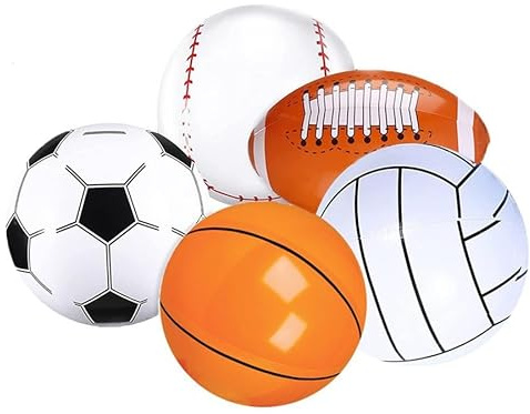 HATFRYF Inflatable Sport Beach Ball Set Includes Football, Soccer Ball, Basketball, Baseball, Volleyball For Fun Outdoors And Indoors - 5PCS