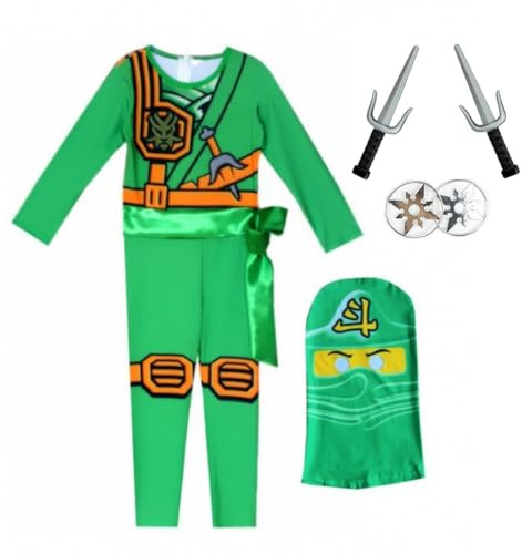 Delanhon Costume de guerrier Ninja pour enfant avec accessoires de masque et accessoires de masque (vert, 130)