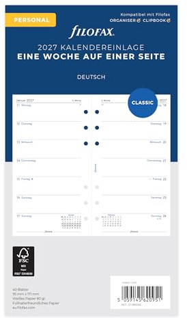 Filofax Inserto per calendario personale, 1 settimana su 1 pagina, in tedesco 2027