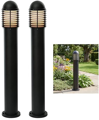 Saxby Louvre Outdoor Bollard Light 60W E27, Pack of 2 – Matt Black Die Cast Aluminium and Poly Carbonate – Classic & Decorative Post Lights for Gardens, Pathways, Driveways – IP44 Rated