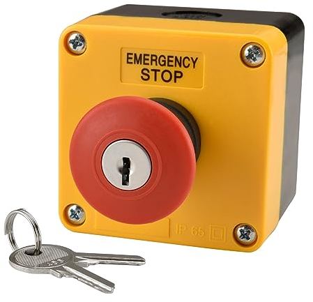 Heschen Red Sign Wetterfester Notausschalter Druckknopfschalter, 660V 10A, mit Box und Schlüssel (1NO1NC)