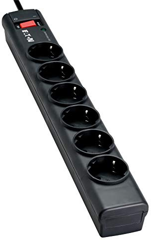 Steckdosenleiste/Überspannungsschutz – Eaton Protection Strip 6 Tel@ FR – PS6TF – 6 französische Steckdosen + 1 Telefonbuchse – Schwarz