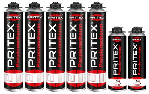 Bauschaum Set 5 x 750ml Pistolenschaum inkl. 2 Pistolenreiniger 500ml PU Schaum Montageschaum