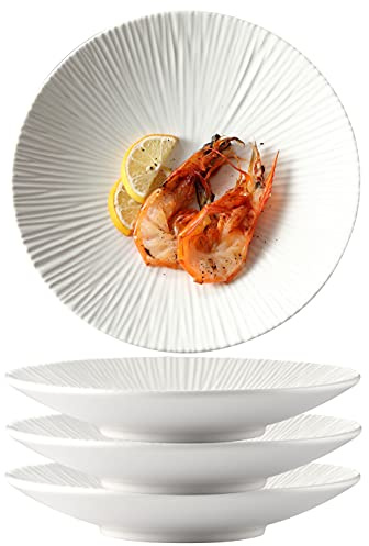 Set of 4- Japanese Style Porcelain Dinner Plates, 8.8 Inches, White