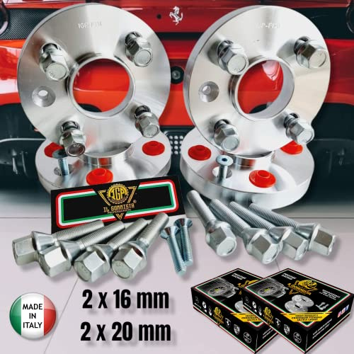 IGP 4 DISTANZIALI 16+20 mm 4 x 98 mozzo 58.1 + 16 BULLONI compatibili con FIAT IDEA BRAVO CINQUECENTO MULTIPLA in poi *OK AUTO RUOTA CERCHI IN LEGA