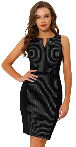 Allegra K Women's Sheath Dress Striped Work Office Sleeveless Bodycon Pencil Dresses Black M-12