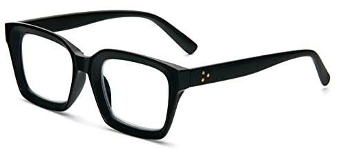 MMOWW Occhiali da Lettura Rettangolari - Oversized Square Frame Anti Luce Blu Occhiali donna uomo (Nero, +1.0)
