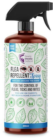 Flea Repellent Spray 200ml | Effective Control of Fleas, Ticks & Mites | Use on Carpets, Pet Beds & Home Furniture | 100% Natural Formula | Long-Lasting Protection | Quick & Easy Application