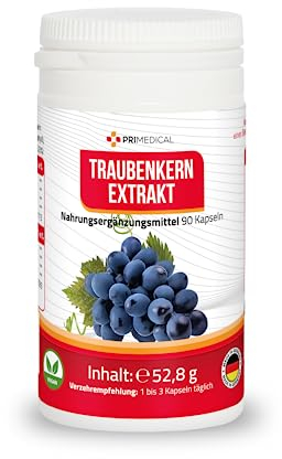 OPC TRAUBENKERNEXTRAKT KAPSELN VEGAN hochdosiert mit 600mg Extrakt je Tagesdosis, mit Vitamin C, glutenfrei, laktosefrei Primedical 1 x 90 Kapseln