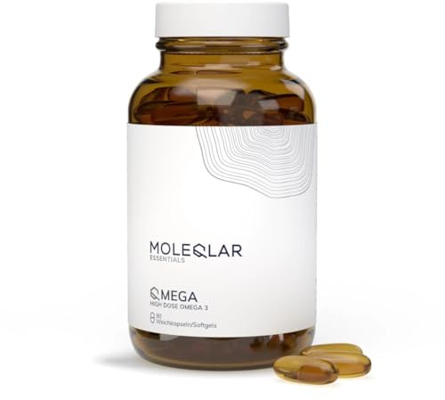 MoleQlar Omega 3 90 Kapseln - hochdosiert mit 1000mg Qualitäts-Fischöl pro Kapsel - 2250mg DHA/EPA pro Portion - Triglyceridform - frei von Pestiziden & Schwermetallen