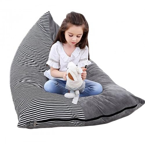 Fangehong 1 Pack Stuffed Animal Storage Bean Bag Chair Sofa Seat Cover, Large Stuffed Toys Organizer Bag with Zipper, Beanbag Holder Chairs without Filling Plush Toys for Kids and Adults (A)
