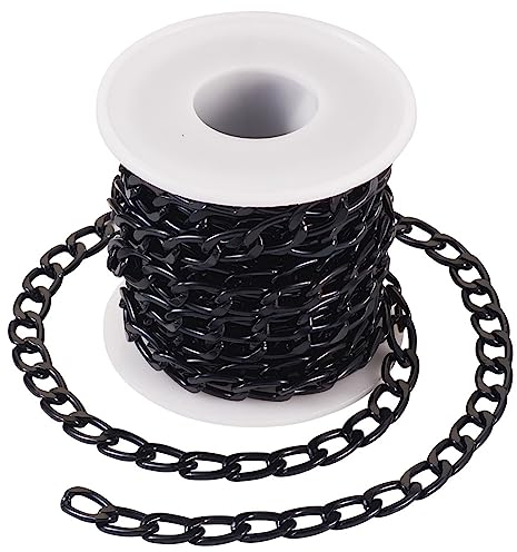Boutigem Catene a maglia barbazzale ovale in alluminio, 5 m, colore nero, intrecciate, 13,5 x 8 x 2 mm, per fai da te, collane, bracciali, artigianato