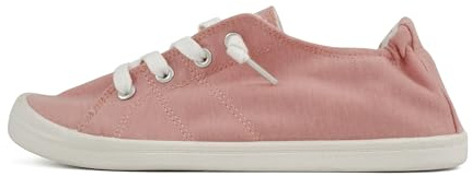 Soda Flat Women Shoes Linen Canvas Slip On Sneakers Lace Up Style Loafers Zig-S (Mauve Cotton, 8)