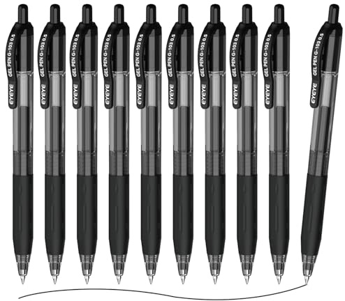 EYEYE 10 penne gel con inchiostro nero retrattile, ad asciugatura rapida, punta fine 0,5 mm, penna gel premium ricaricabile, per ufficio, scuola