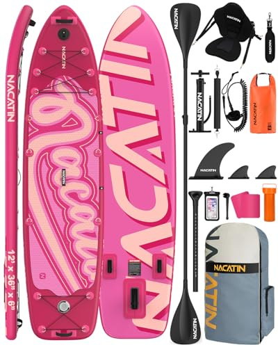 Paddle Boards for Family, 12' Inflatable Stand Up Paddle Board with Kayak Conversion Kit, Complete SUP Set Paddle Boards for Adults, with Single/Double Paddle, Kayak Seat and More Accessories