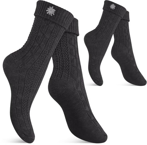 Celodoro, calzini tradizionali da uomo e da donna (2 paia) con spilla Edelweiss, calze Oktoberfest, antracite., 39-42