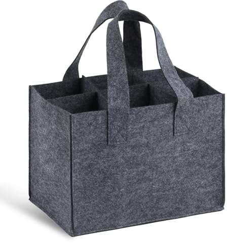 1 Stück Flaschenträger 6 Flaschen, Filz Flaschentasche 6 Flaschen, Flaschenkorb, Filztasche mit Fächern, Getränketasche für Weinflasche Bierflaschen Wasserflaschen Tragetasche