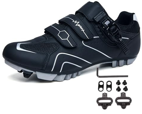 Treer Zapatillas de Ciclismo Respirables Zapatos Bicicleta Montaña Hombre, Zapatillas Ciclismo Carretera Unisex Zapatillas Montaña Calzado Bicicleta con Cleats - Negro Azul Marino