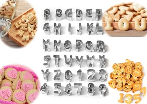 36 Small Piece Letter Cookie Cutters Alphabet Cookie Cutters Baking Accessories (36 pcs ABC,123)