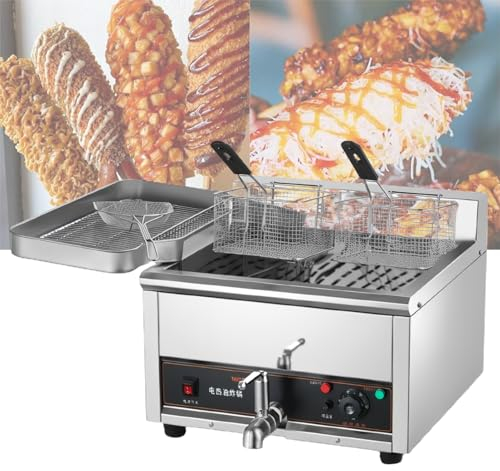 LFfwynog Desktop Electric Fryer, Commercial Deep Fryer Thickened Stainless Steel Oil Fryer with oil drain valve Quick Cleaning Detachable,15L