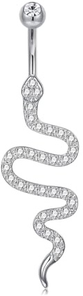 CIZME 925 en Argent Piercing du Nombril 14G 8mm Barre d'ombilic avec Pendentif de Serpent Bijoux de Piercing au Ventre avec CZ