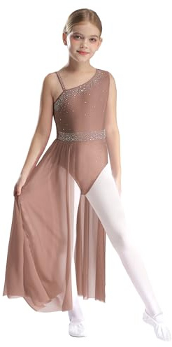 inhzoy Vestito da Balletto Ragazza Abito da Ballo Lirico Contemporaneo Marrone 9-10 Anni