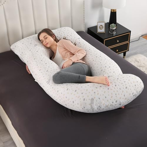 GKXLH Cuscino morbido per gravidanza Supporto per schiena, pancia, fianchi e gambe, a forma di J, cuscino premaman per donne incinte, con fodera rimovibile (pois grigi)