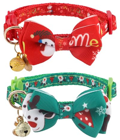 2 collane per gatti con campanello, regolabili e staccabili con campane, collane natalizie per gattini carini, accessori natalizi per gatti e cani
