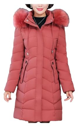 Pegsmio Giacche invernali da donna spesse e calde cappotti di mezza età in cotone imbottito lungo parka con cappuccio, Rosso corallo., M