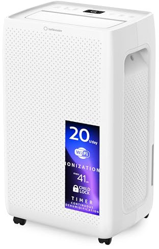 Déshumidificateur d’air 2-EN-1 Turbionaire SENSO N20 WiFi 20 L/jour, Purification d'air avec ioniseur, Silencieux, Réservoir 4.5 L, Minuterie 24h, Contrôle APP, Contre l'Humidité & Moisissure, 45m²