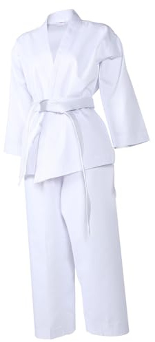 TINEASUR Uniforme de Karate Cinturón Elástico en Poliéster para Adultos y Cordones en Pantalones, Traje Resistente Blanco para Entrenamiento y Competición