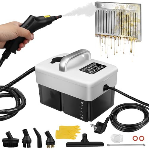 Limpiador a vapor, 2500 W, con indicador LED ajustable de 6 niveles, advertencia de escasez de agua, temporizador, lavable a vapor para papel pintado, suelo, alfombra, sofá