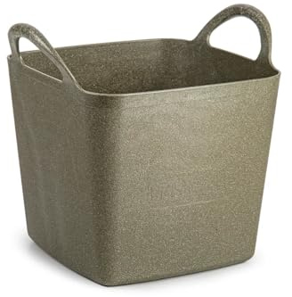 Green Eco Friendly Large Round Square Flexi Tub Versatile Multi Purpose Flexible Rubber Storage Container Bucket (Made from 100% Recycled Plastic + Aluminium) (43 Litre Square)