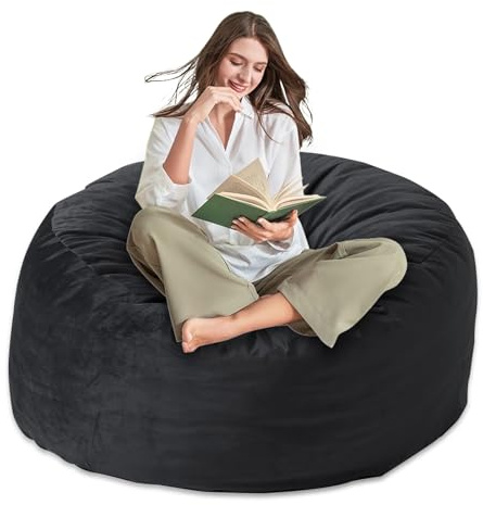 Yagamo 4FT Bean Bag Chair for Adults/Kids, Large Bean Bag with Filling, Memory Foam Bean Bags with Ultra Soft Washable Velvet Cover, Plush Sofa for Living Room, Bedroom and Gaming Room -4 Foot, Black