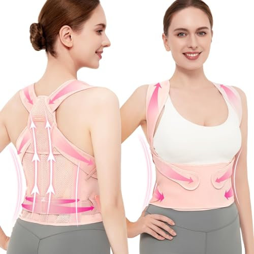 Vicorrect Posture Corrector für Frauen und Männer: Rückenstützband zur Linderung von Schmerzen im oberen Rücken und in den Schultern (Rosa, S)