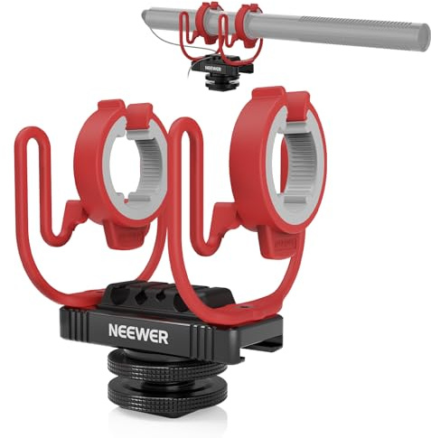 NEEWER Microfono Shock Mount con Cold Shoe, 1/4 per Camera Cage, Stativi Asta Boom Arm, Treppiedi Supporto Braccio Mic Compatibile con VM15 Rode NTG Serie Sennheiser MKE600 Audio Technica AT875R,MH1