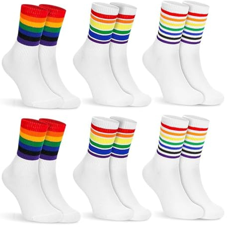 LIUYIDM Bomullsstrumpor, regnbåge, ränder, pride, månad, gay, fotled, sportstrumpor för HGBTQ fester, CSD man kvinna (sex stycken, tre stilar)