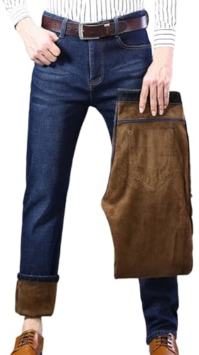 Generisch Pantalones vaqueros térmicos para hombre, pantalones térmicos, pantalones de nieve, vaqueros de invierno forrados con forro polar, pantalones de forro polar de cordero, forro polar cálido