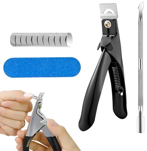 IZIHQA 1 Set Taglia Tip Unghie, Taglia Tip, Tagliaunghie Finte Con 10Pcs Misuratore Magnetico, Tagliaunghie Per Unghie Artificiali, Adatto Per Unghie Finte E Unghie In Gel (Nero)