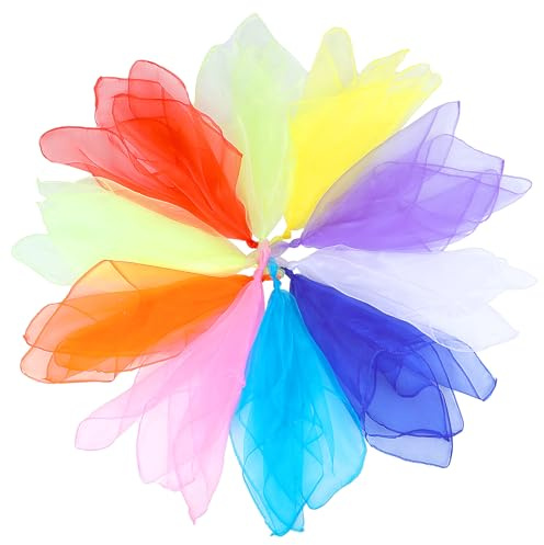 SHENLIU 10 Stück Bunte Jongliertücher, 60x60cm Tanz Tücher Jonglier Kinder Chiffontücher Jongliertücher Spieltücher Gymnastiktücher Kinder Für Tanzen Jonglieren und Sensorisches