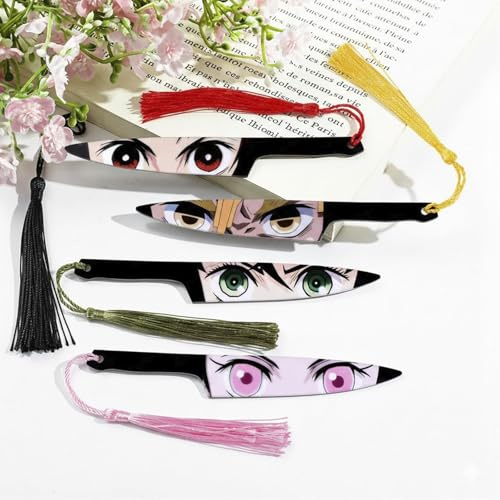 Anime bokmärken 4-pack, bokslag med manga-ögon och dekorativa tofser, läsaccessoarer för böcker och serier, kreativ bokpunkt, present för läsare och läsningsälskare