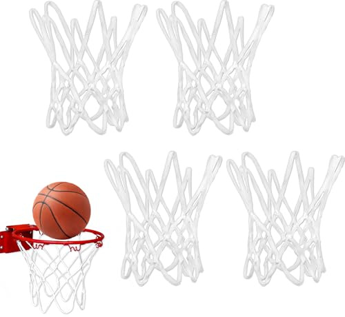Rete Mini Canestro Basket 4 Pezzi, Rete in Nylon Resistente con 8 Ganci, Ricambio per Mini Canestro da Interno ed Esterno, per Gioco, Allenamento e Area Ricreativa
