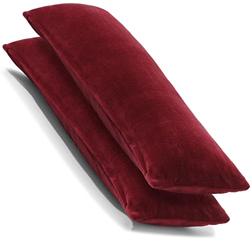 CelinaTex 2er Set Kissenbezug 40x145 cm Doppelpack Coral Fleece Kissenhülle, Seitenschläferkissen Bezug Stillkissenhülle Comfortable Bordeaux 5001366