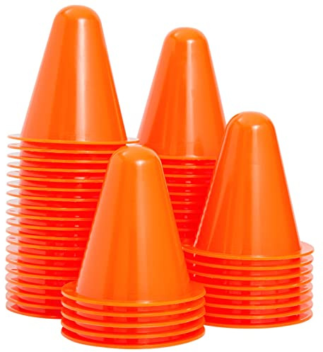 Maplefield Juvale Mini Safety Cones - 3 in Diameter, Orange, Pack of 50 - Soccer Training Equipment, Hockey Drills