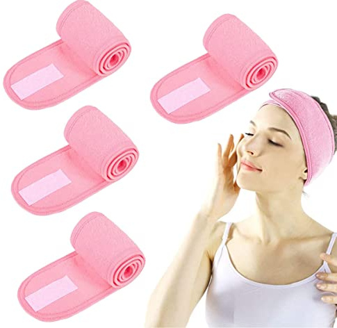 ZEACCT 4 Pcs Bandeaux de Maquillage Visage,Bandeau Cosmétiques Femme Bandeaux Spa Cheveux Beauté Femme Yoga Visage Bain Maquillage Douche Bandeau Sport-Rose