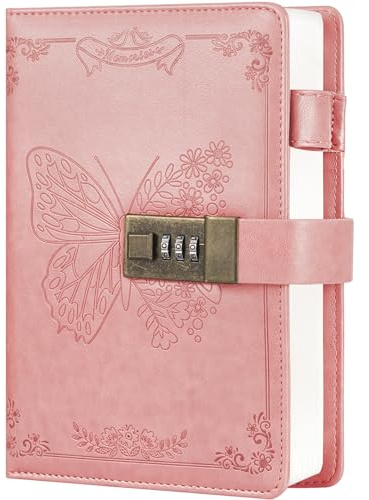 Billtigif Diary with Lock, Journal for Women Girls, Vintage Refillable Secret Journal, Locking Notebook Gift for Girls with Combination Lock, 5.3'' x 7.8'' (Pink)