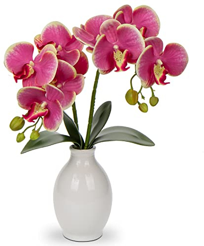 Briful Pink Orchids Artificial Flowers 16'' Faux Orchids in Ceramic Vase Fake Orchid Arrangement for Home Office Room Table Centerpieces Kitchen Elegant Decor Indoor