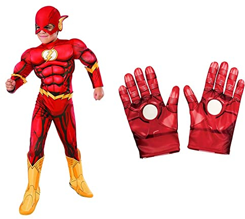 Rubie's Official DC Superhero The Flash Deluxe Child's Costume, Child's Size Small Age 3-4 Years & Official Marvel Avengers Assemble Iron Man Child Gloves,- One Size, Red