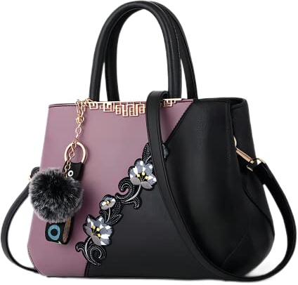 Haipky Women Handbag Top Handle Elegant Embroidery Shoulder Bags Classic Shopper Ladies Crossbody Handbags (Purple)