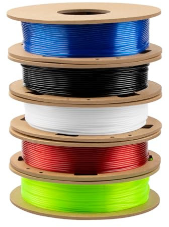 TPU Filament 1.75mm Combipack, TINMORRY 3D Printer Filament, 200g x 5 Spools, Black+White+Transparent Red+Transparent Blue+Transparent Green
